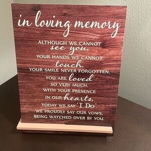 Rustic Wedding Memorial Table Sign.  Acrylic wooden wedding reception sign.